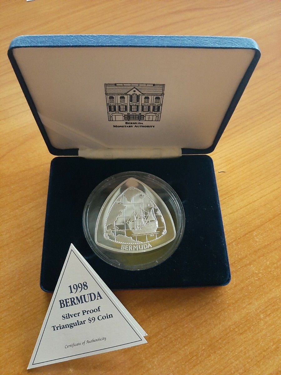 1998 Bermuda Triangular $9 Nine Dollar Silver Proof 5oz Coin
