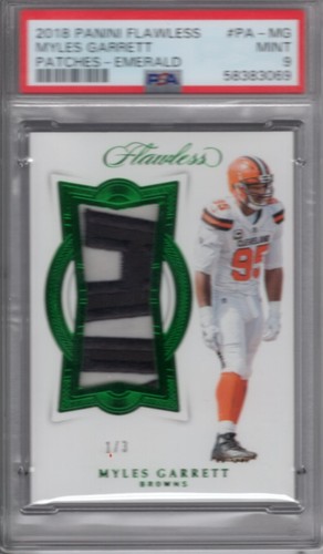 MYLES GARRETT 2018 PANINI FLAWLESS PATCHES EMERALD #PA-MG 1/3 PSA 9 MINT - Picture 3 of 4