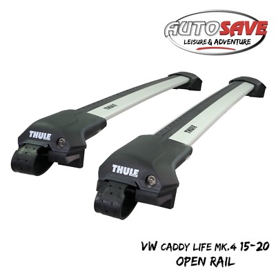 Thule WingBar Edge Silver Roof Bars VW Caddy Life Mk4 15-20 Open Rails Alu Aero