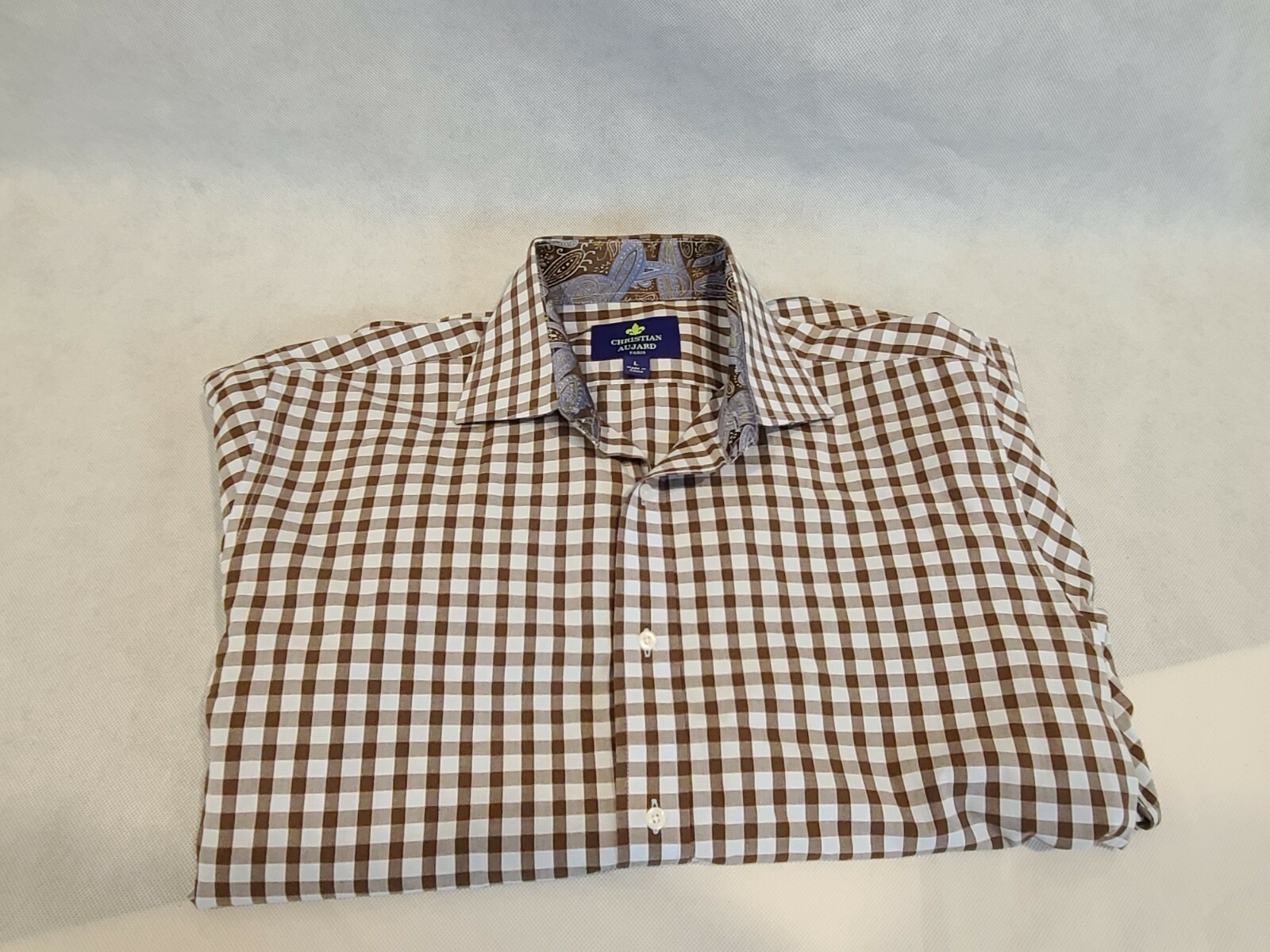 CHRISTIAN AUJARD PARIS LIGHT BLUE WHITE BROWN CHECKED… - Gem 