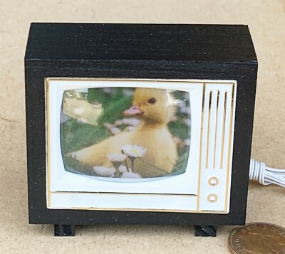 Puppenhaus Fernseher der leuchtet 12v Maßstab 1:12 gelbes Vogelbild Tumdee