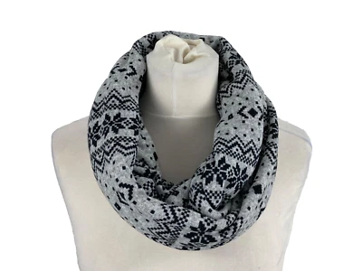 Schal Loop Tuch Damen Grau Schwarz Fair Isle Muster Winter Kuschelfell Boom It