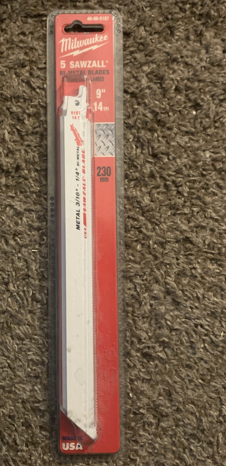 Milwaukee 48-00-5187 9 in. x 14 TPI Sawzall Bi Metal 230mm (5pk) NEW SEALED