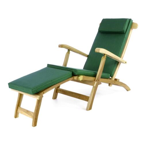 DIVERO Liege Stuhl Deckchair "Florentine" Steamer Chair Teak Auflage dunkelgrün - Bild 1 von 9