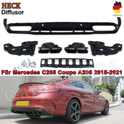 Schwarz Glanz Heckdiffusor Auspuff Endrohre für Mercedes C205 A205 C43 Diffusor