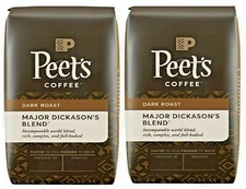 2 Packs Peet's Coffee Major Dickason's Blend Deep Roast, Whole Bean, 32 oz. each