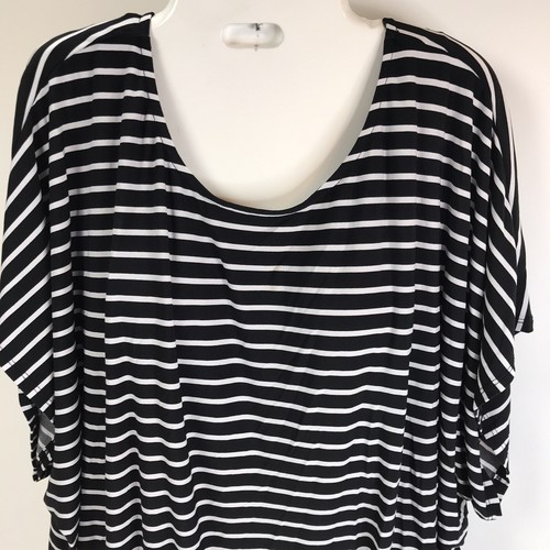 Vintage AB Studio Top Black White Stripes Stretchy Batwing Sleeve Women L USA - Picture 4 of 6
