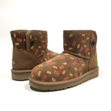UGG JONA CONFETTI LOGO MINI BOOTS -CHESTNUT SUEDE -UGGPURE LINED -BIG KIDS US 3