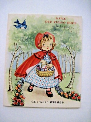 Cute 1949 Card ''Get Well '' w/ ''Little Red Riding Hood'' Story Inside * 