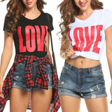 Womens Casual Tops Crewneck Short Sleeve T Shirts Summer Loose Fit Shirts Blouse