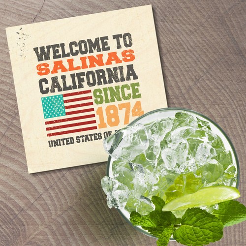 Salinas Grunge Travel Postage 4'' X 4'' Square Wooden Coaster - Picture 2 of 3
