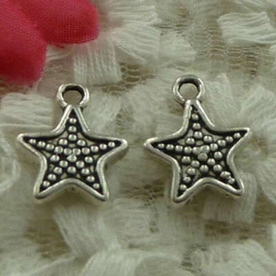 6 pieces New SMALL SILVER STAR Charm Silver Zinc Alloy 15 x 13 mm FREE SHIP