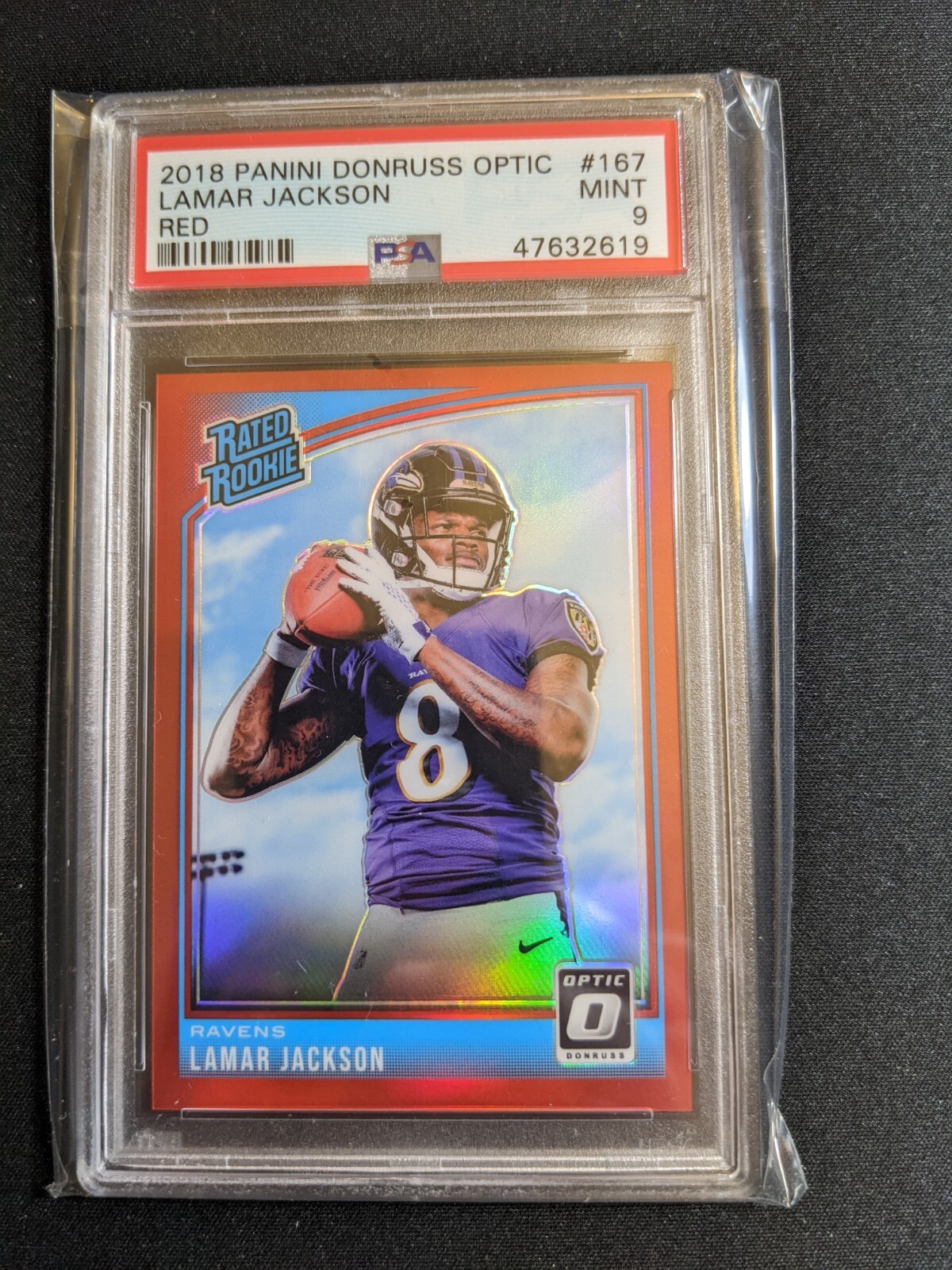 2018 Donruss Optic Lamar Jackson Rated Rookie Red /99 RC #167 PSA 9 MVP! 💎