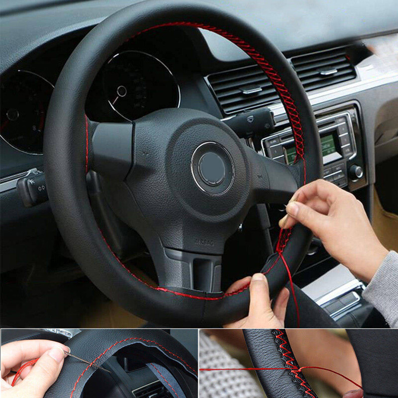 Black Leather Hand stitched Car Steering Wheel Cover For toyota Avalon Rav4 Coro