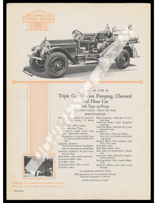 American LaFrance Fire truck VTG 1923 Brochure Ad Reproduction Print 8.5x11''