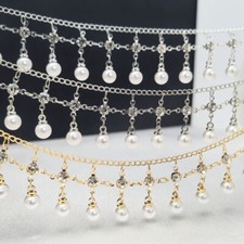 100cmRhinestone Beaded Faux Pearl Chain Tassle Fringe Accessory Trimming Jewelry