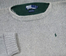 Vtg 90's Ralph Lauren Polo Sweater Gray Mens XL Cotton Heavy 2 Tone Round Neck