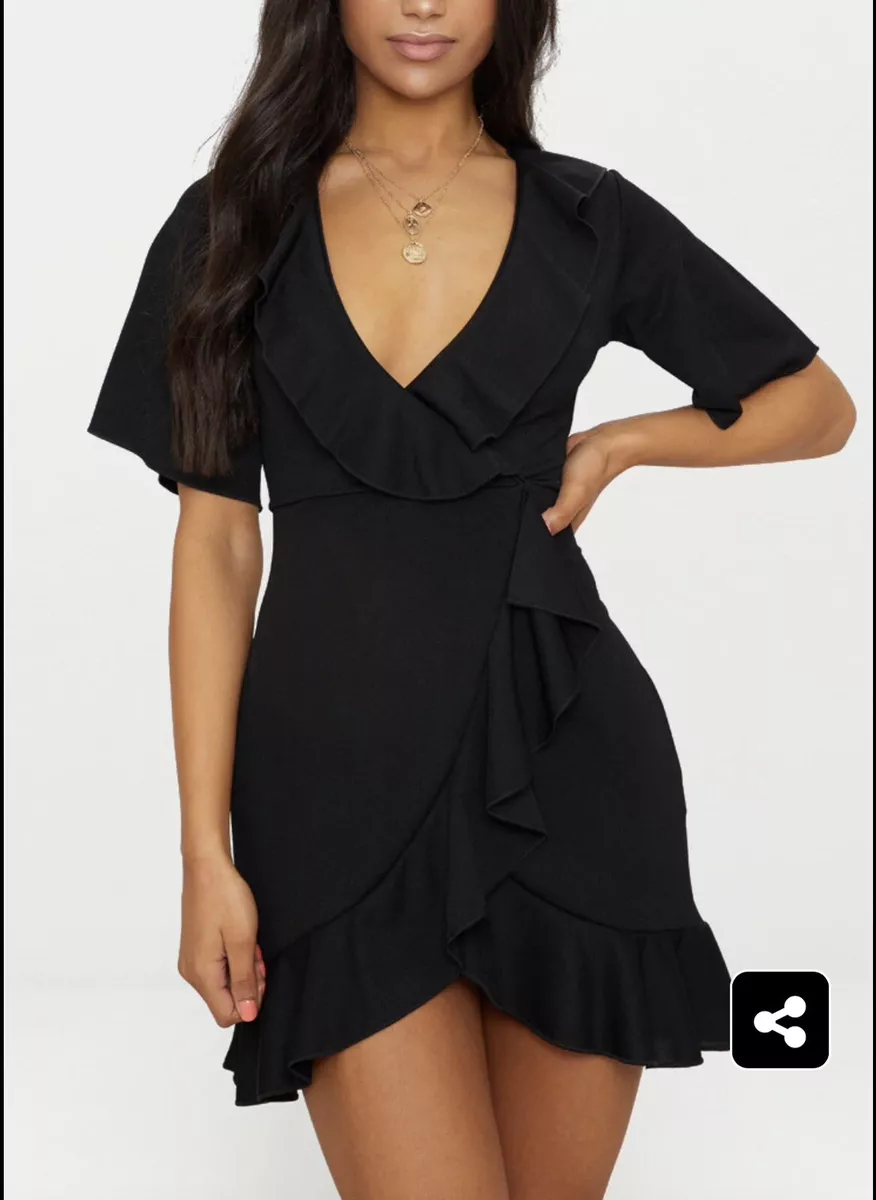 Boutique Womens PLT Black Frill Detail Wrap Dress Size 8 BNWT eBay
