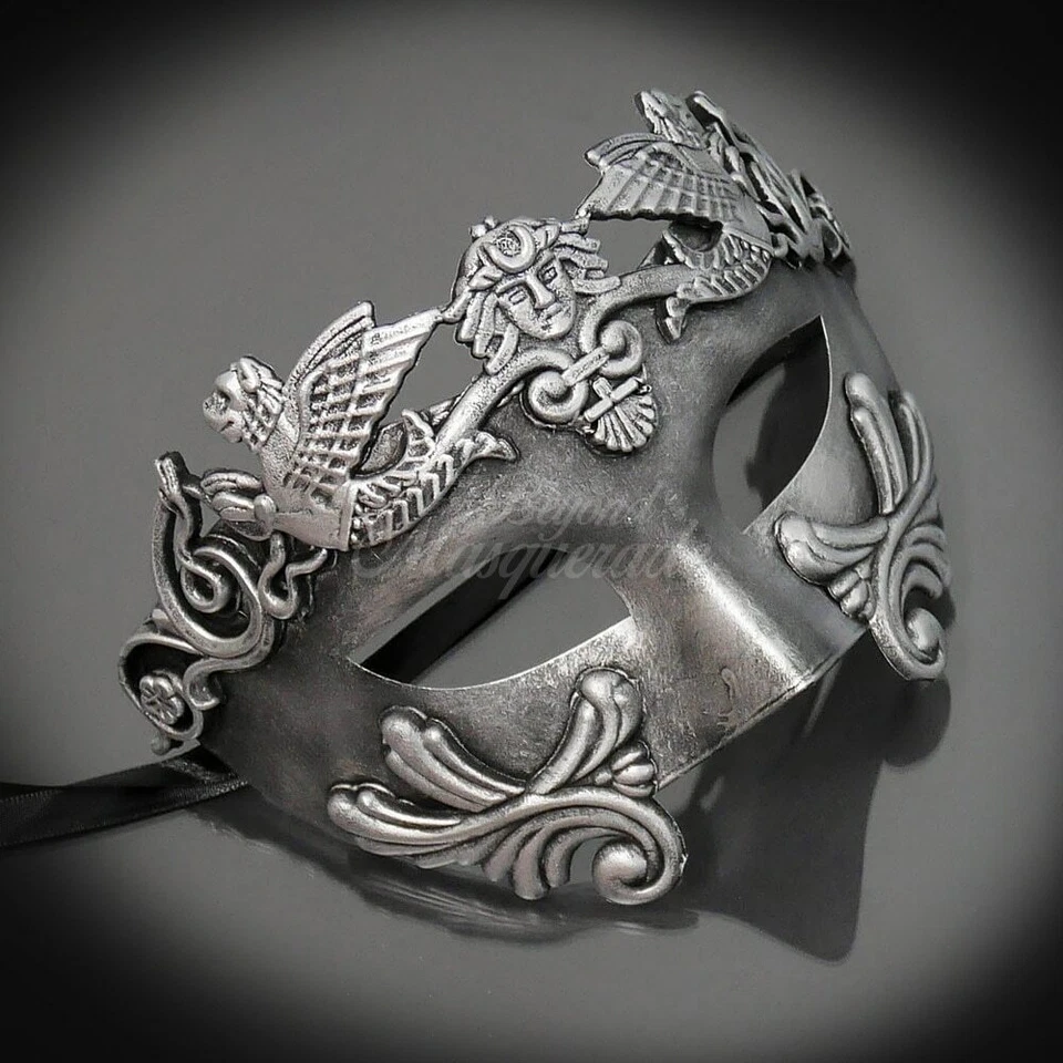 Couple's Masquerade Masks |Roman Masquerade Masks Chrome/Silver - Image 4 of 4