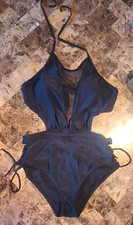 Unbranded Women's Black Mesh 1 Piece Swimsuit Large