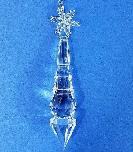 Snowflake Ornaments Set Of 8 Glittered W/Crystal Like Dangles Ornaments 7" Long - Picture 4 of 6