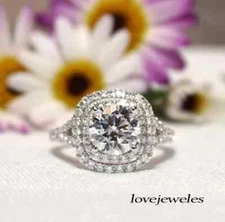 3CT Round Lab-Created Diamond Split Shank Halo Engagement Ring 14K White Gold FN