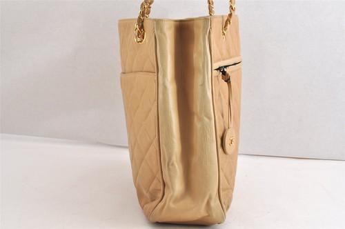 Authentic CHANEL Vintage Calf Skin Matelasse Chain Shoulder Tote Bag Beige 3163M - 第 5/10 張圖片