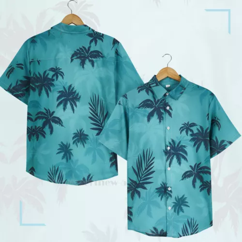 Hawaiianisches Hemd Herren Kokosnussbaum Druck Strand Urlaub Aloha Party kubanischer Kragen - Bild 15 von 48