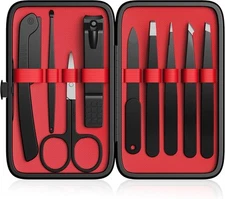 Yougai Tweezers and Nail Clippers Set,9 Pcs Professional Black Red 