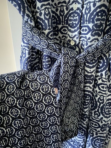 Trenery Sz 18 Cotton Short Dress Geometric Print Midi Navy & White Country Road - Picture 4 of 9