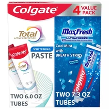Colgate Total Whitening + Maxfresh Toothpaste, 4 Count (26.6 Ounce Total)