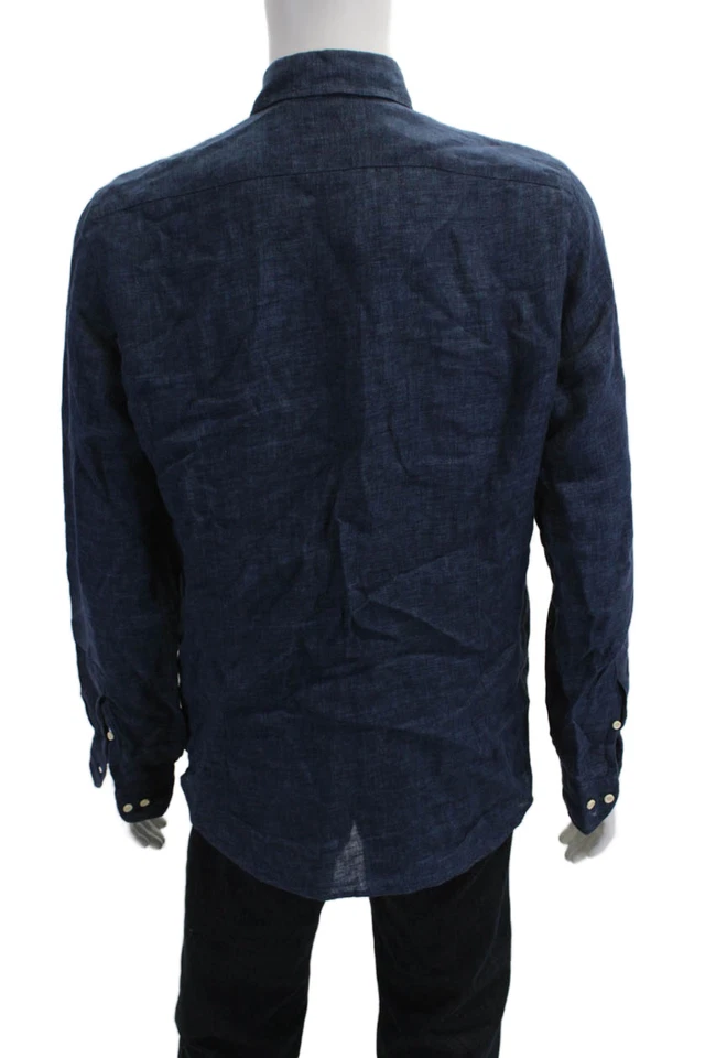 Top Saks Fifth Avenue Para Hombres Lino Cuello Abotonado Manga Larga Azul Talla L Foto 3 de 4