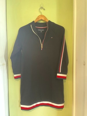 Tommy Hilfiger Sweater Dress Womens XS Large Black Essential Funnel Neck 1/4 Zip