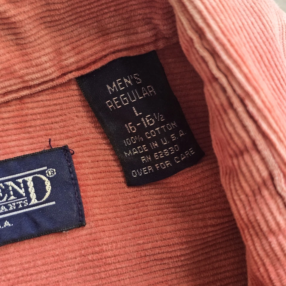 VTG Lands End Shirt Mens L 16-16.5 Corduroy Button Up Double Pocket Salmon USA - Image 4 of 4