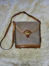 Vtg Dooney  Bourke Taupe W/Tan Cavalry Spectator Crossbody Bag Adjustable Strap