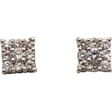 14k White Gold Round Diamond Square Cluster Stud Earrings 1.60CT