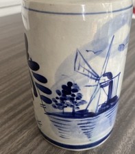 Delft Vintage Hand-Painted Jug with Blue and White Windmill Design Holland Mug