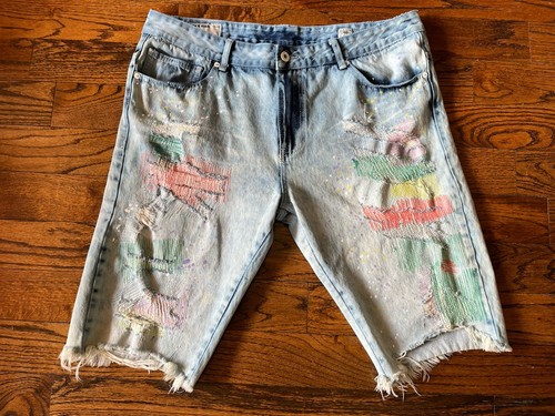 Smoke Rise Herren Jeansshorts Größe 40 Farbspritzer Streetwear Y2K helle Waschung - Bild 2 von 10