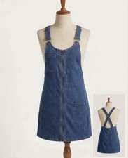 Denim Full Zip Front Overall Jumper Bib Pinafore Dress 90s Y2K Retro Festival M