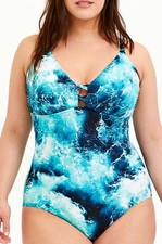 Torrid 4X Blue Ocean Waves Corset Back One-Piece Swimsuit Plus Size NWT