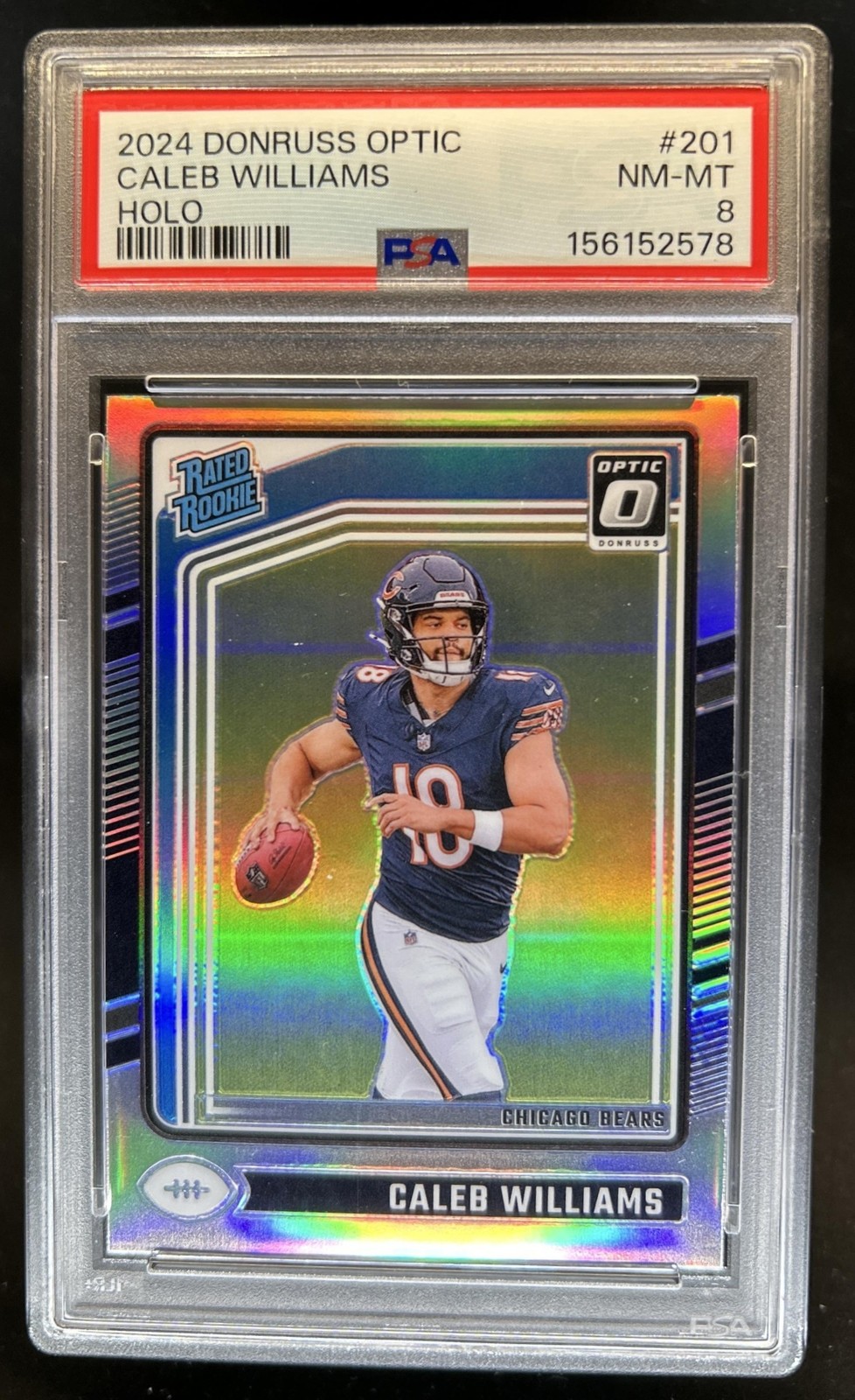 2024 Panini Donruss Optic Caleb Williams Holo Rated Rookie #201 Bears PSA 8