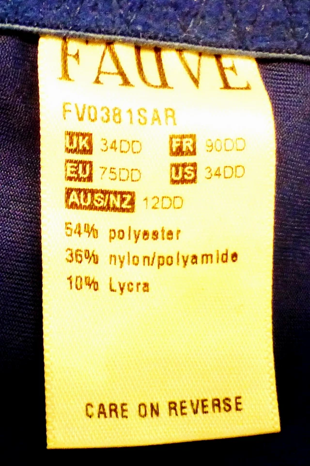 SEXY!!! FAUVE DELPHINE AZUL CON BORDADO DORADO LIGERAMENTE ACOLCHADO DEMI 34DD NUEVO SIN ETIQUETAS Foto 4 de 4