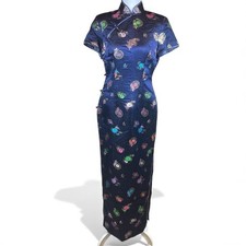 Senior Fashion Traditional Chinese Navy Floral Silk Qipao Small Elegant Glamour