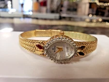VINTAGE ELGIN DIAMOND & RUBY GOLD TONE LADY WATCH