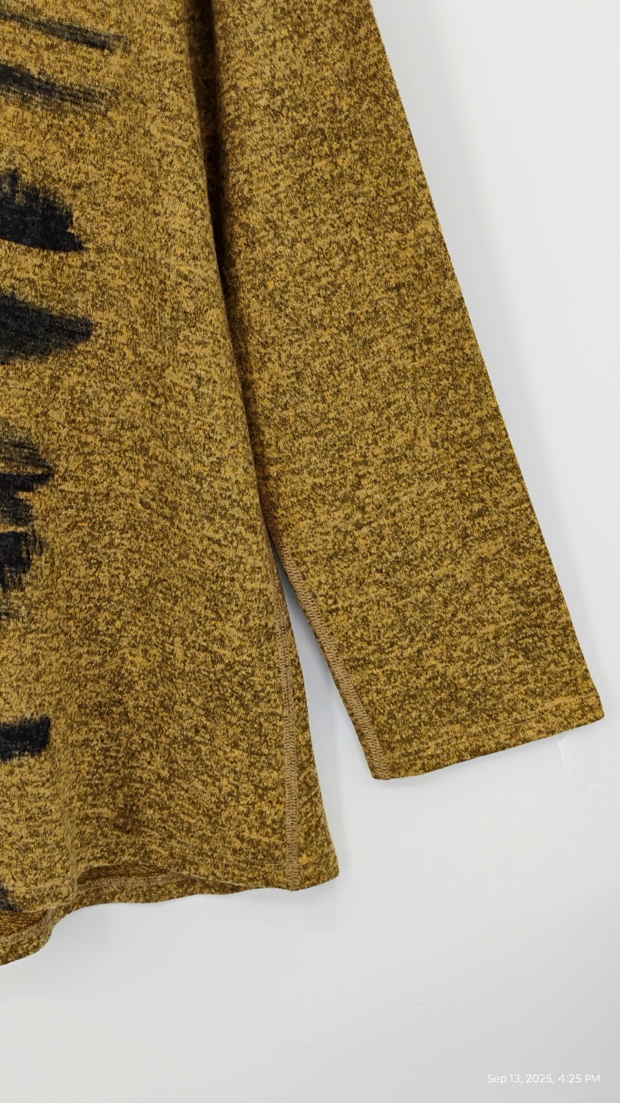 NEW Inoah Tunic Sweater Art Mustard Black Abstract Cowl Neck Long Sleeve XL