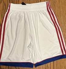 Adidas Youth L 13-14 AEROREADY Soccer Shorts White Red Blue Athletic