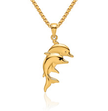 14K Solid Yellow Gold Dolphin Necklace
