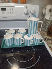 MCM Royal Sealy Japan Blue Stripe  Tea/Coffee Cafe Set