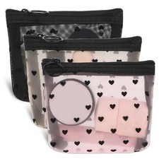 3PCS Mini Cosmetic Bags Heart Print Mesh Zipper Makeup Organizer Pouches