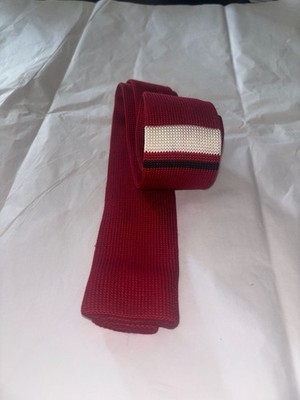 American Eagle Outfitters Dark Red Knit Skinny Tie with Stripe Detail